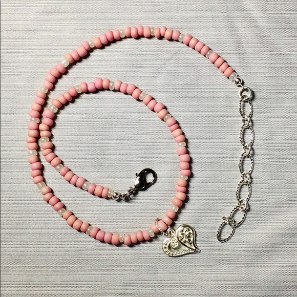 Pink Choker with Heart Charm - Picture 1 of 3